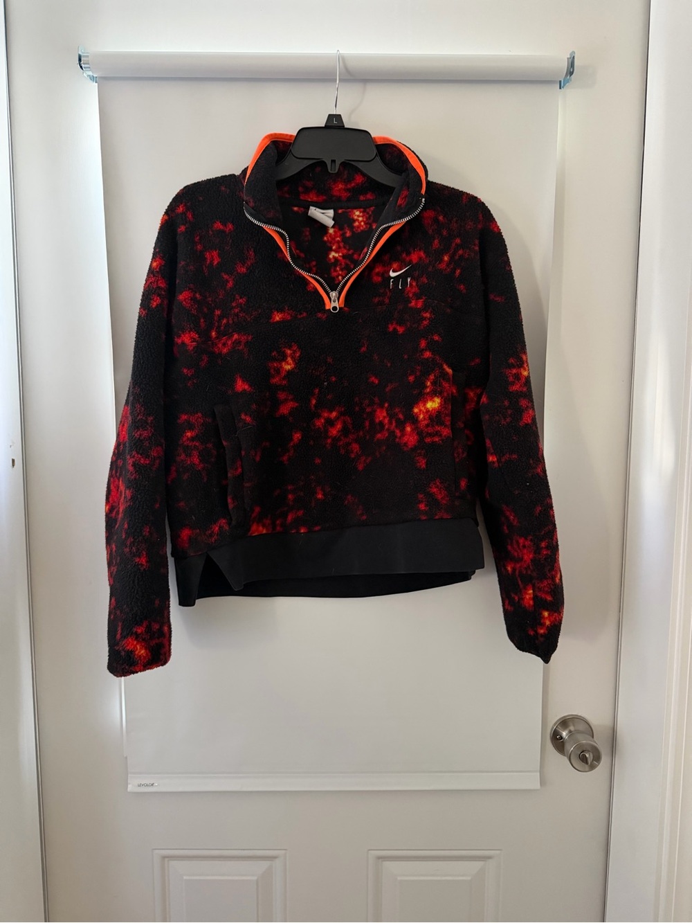 Nike Women’s Cowl Sherpa Pullover - Black with Red & Orange Tie-Dye